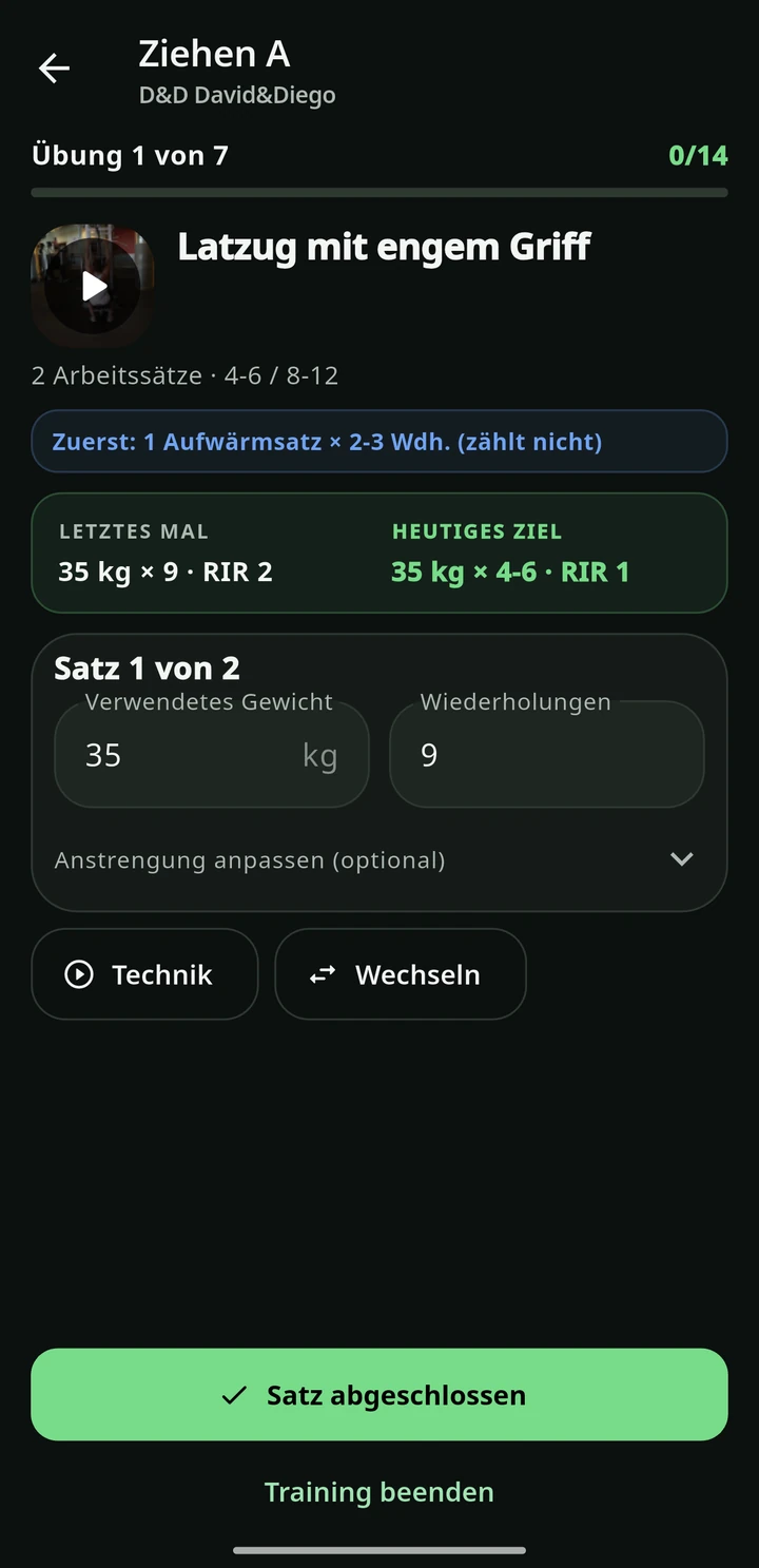 Simbiosis Training — Trage den Satz ein
