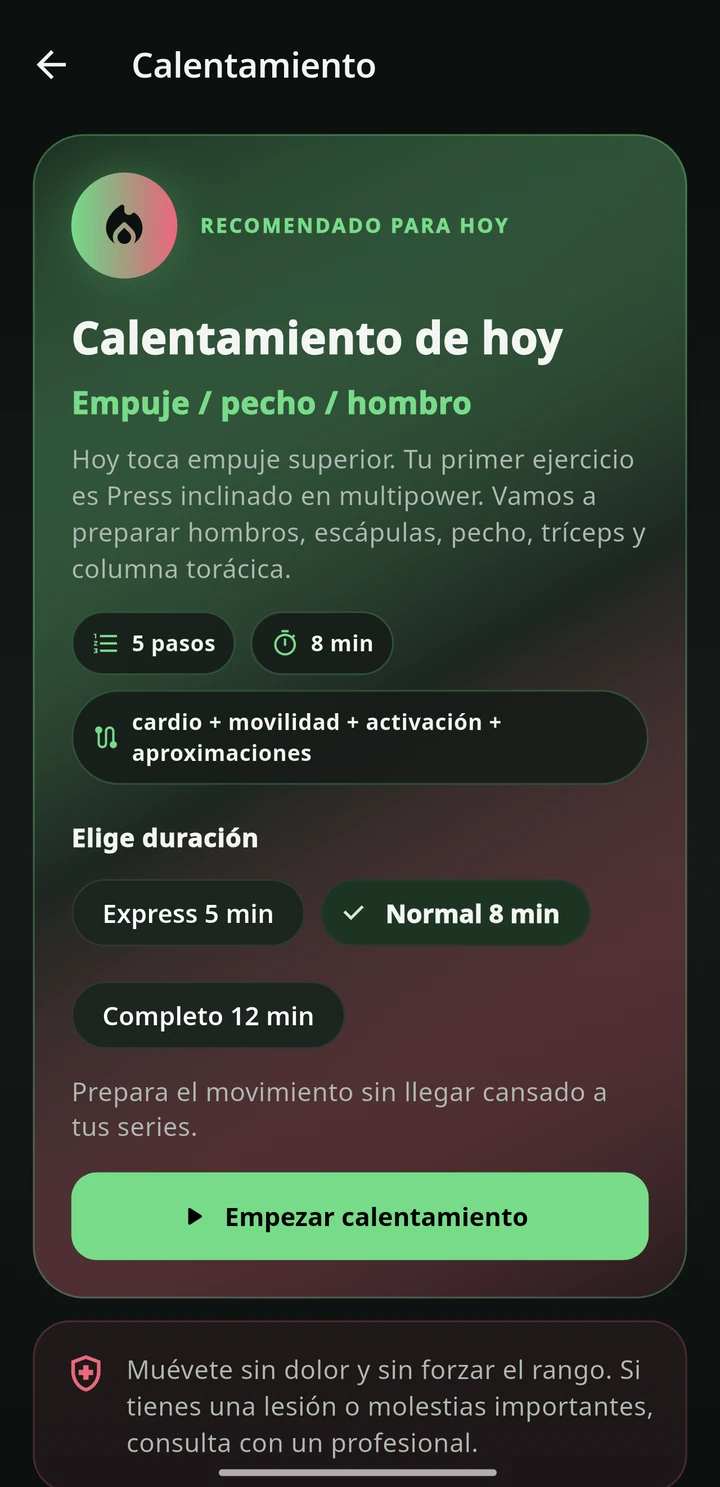 Calentamiento adaptado al entrenamiento