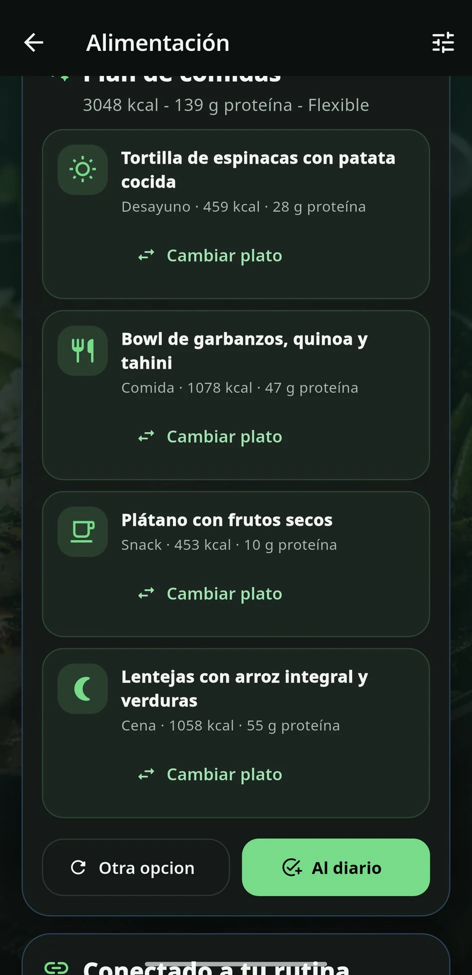 Plan de comidas y registro en el diario