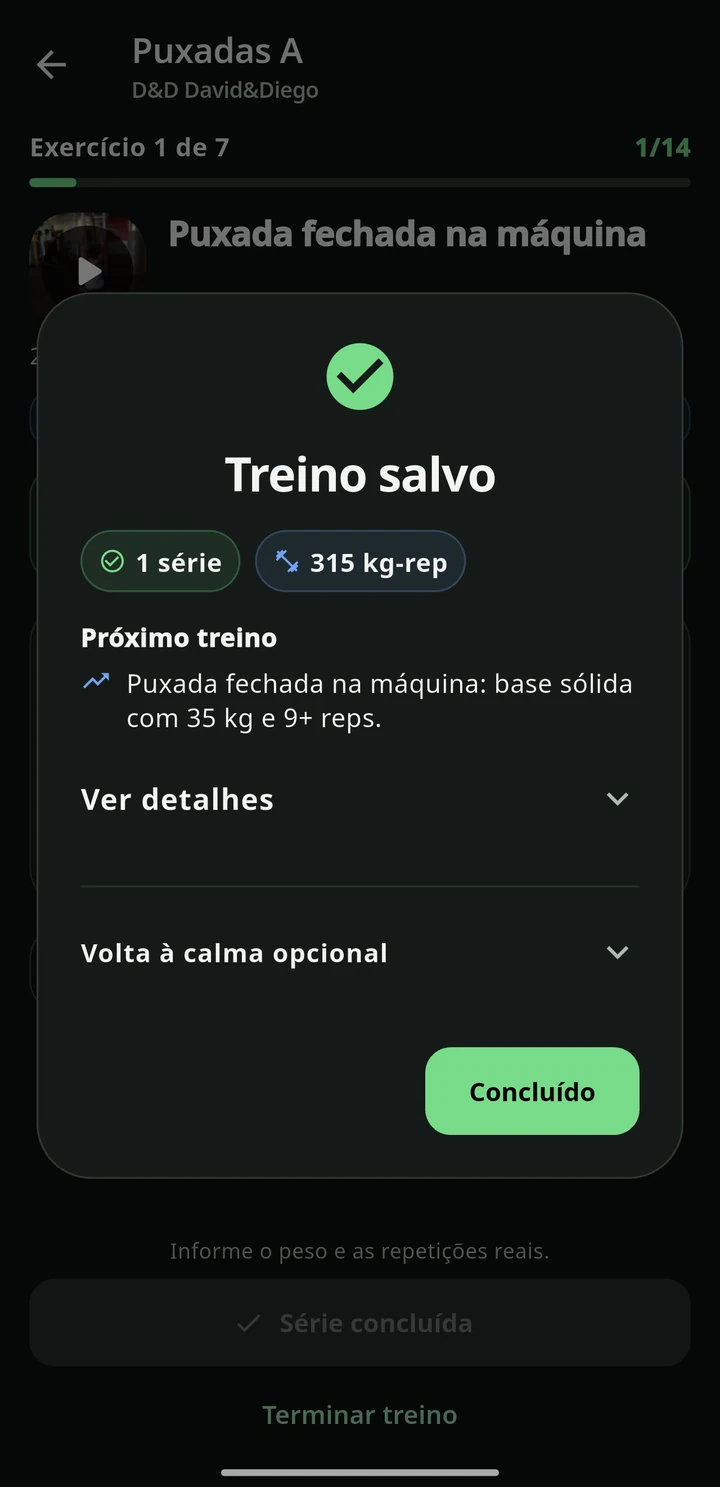 Simbiosis Training — Termina e vê o progresso